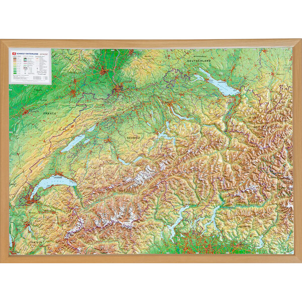 Georelief Schweiz (77x57) 3D reliefkarta med träram