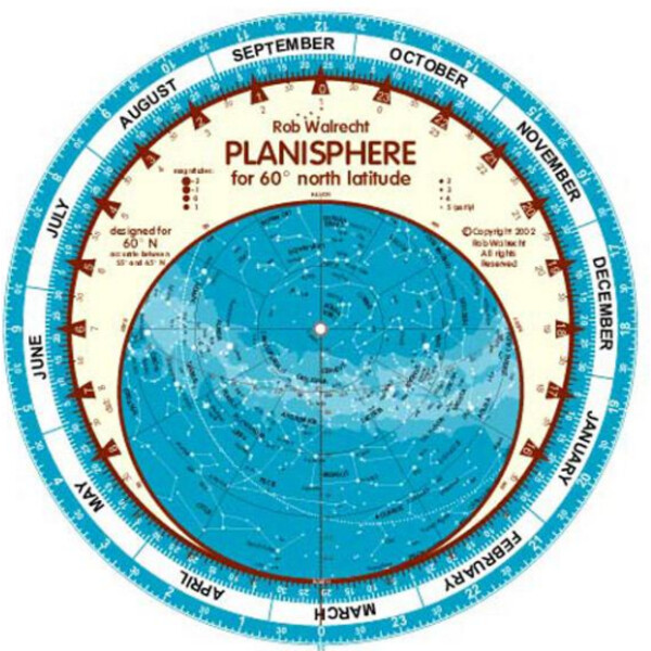 Rob Walrecht Stjärnkarta Planisphere 60°N 25cm