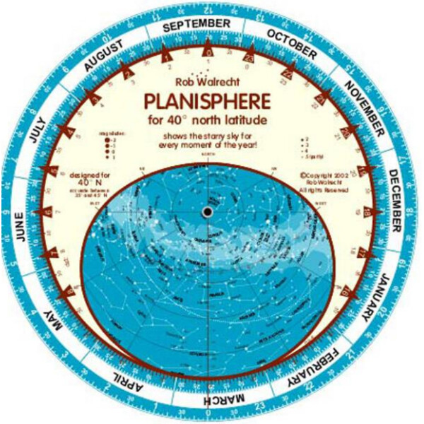 Rob Walrecht Stjärnkarta Planisphere 40°N 25cm