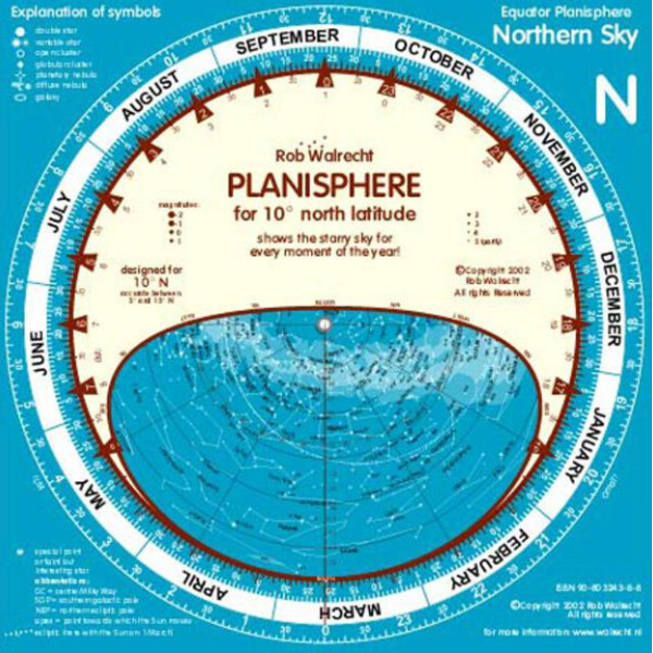 Rob Walrecht Stjärnkarta Planisfär 0° Ekvatorn 25cm