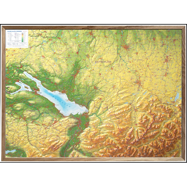 Georelief Regionkarta Allgäu Bodensee 3D Reliefkarte (77 x 57 cm)