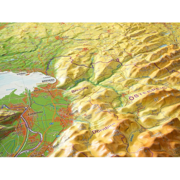 Georelief Regionkarta Allgäu Bodensee 3D Reliefkarte (77 x 57 cm)