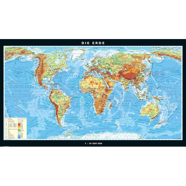 PONS Världskarta Jorden fysiskt (224 x 128 cm)