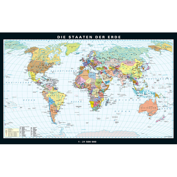 PONS Världskarta Jorden fysiskt och politiskt (158 x 97 cm)
