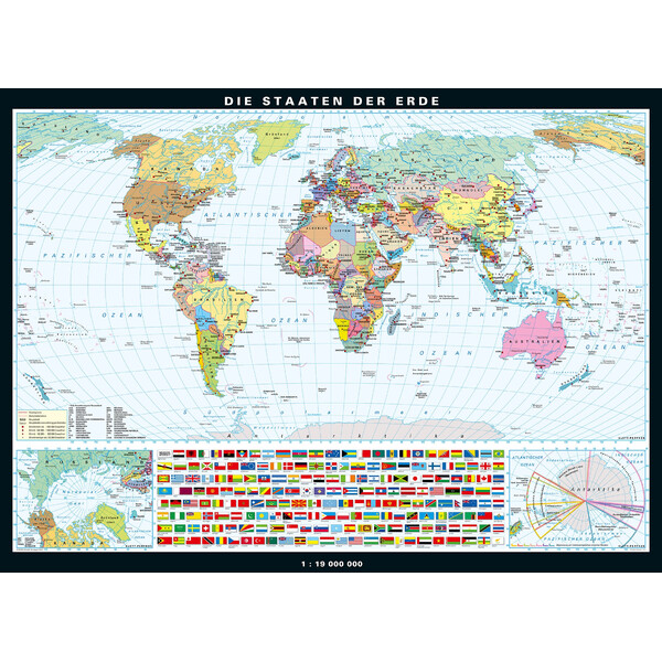 PONS Världskarta Die Erde physisch und politisch (196 x 143 cm)
