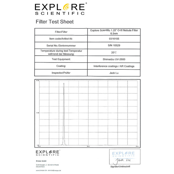 Explore Scientific Filter OIII 6,5 nm 1,25"