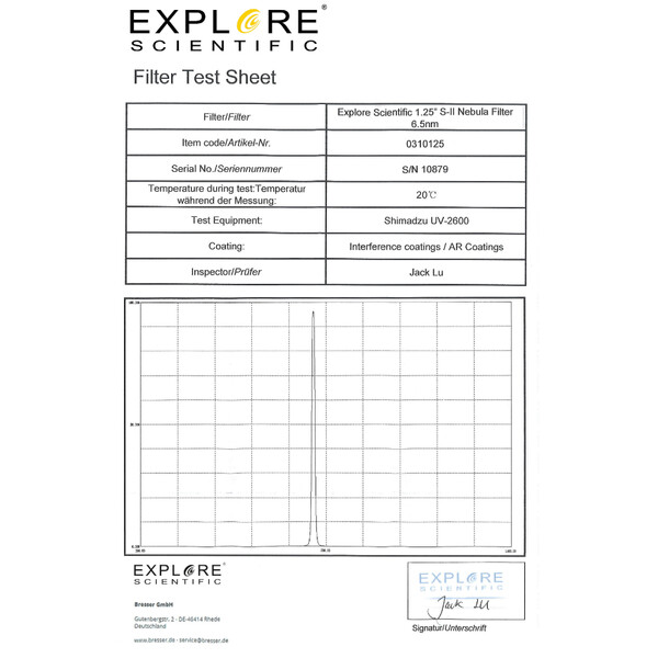 Explore Scientific Filter SII 6,5 nm 1,25"