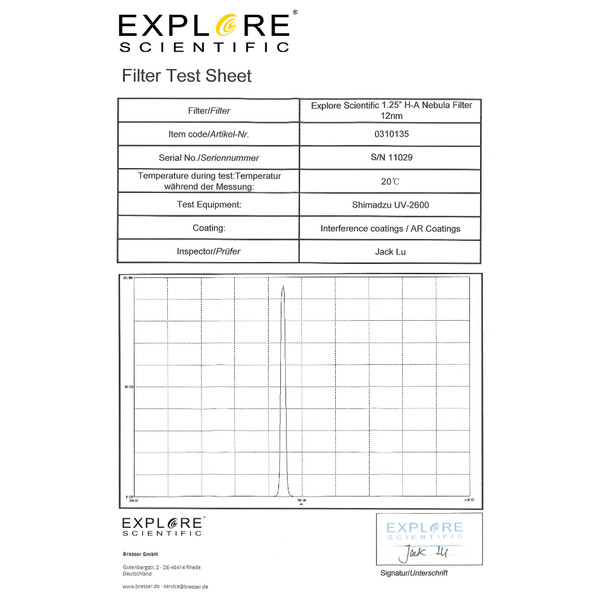 Explore Scientific Filter H-alfa 12nm 1,25"