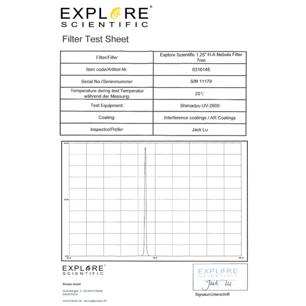 Explore Scientific Filter H-alfa 7nm 1,25"