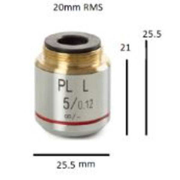 Euromex -objektiv BS.8105, plan PL 5x/0,12, w.d. 26,1 mm, oändligt (bScope)