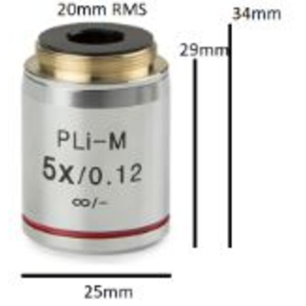 Euromex objektiv IS.8105, Plan PL 5x/0,12, arbetsavstånd 15,5 mm, oändligt, täckglas -(bScope)