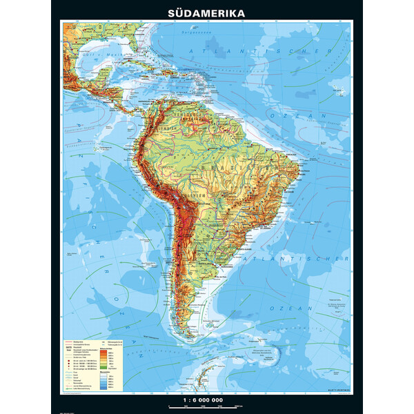 PONS Kontinentkarta Sydamerika fysiskt (153 x 202 cm)