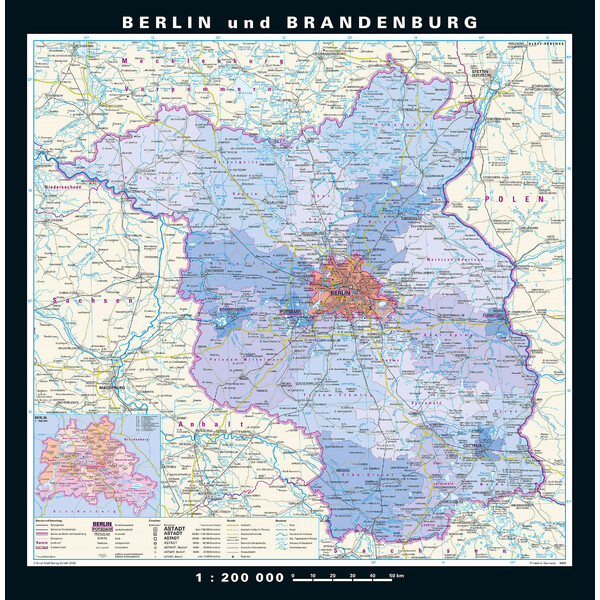 PONS Regionkarta Berlin-Brandenburg fysiskt och politiskt (148 x 150 cm)