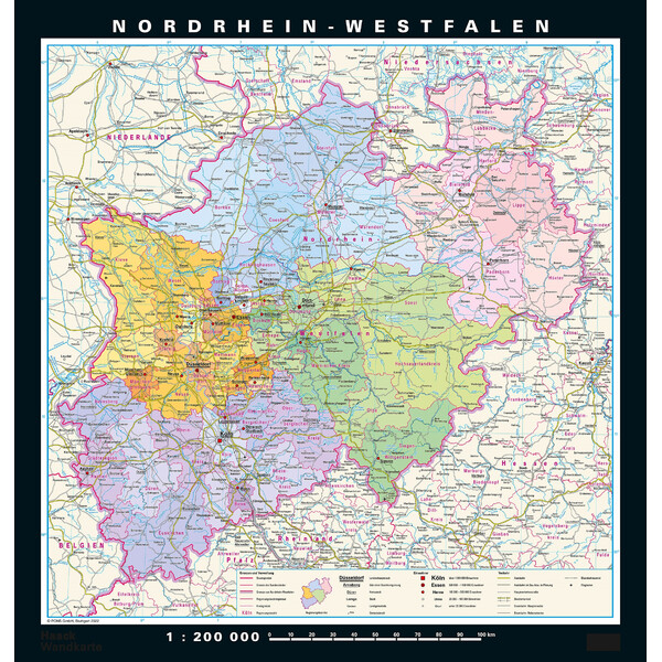 PONS Regionkarta Nordrhein-Westfalen fysiskt/politiskt (148 x 155 cm)