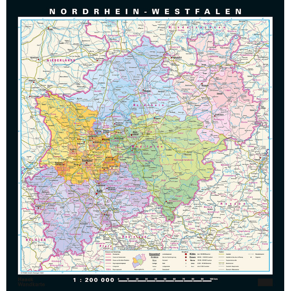 PONS Regionkarta Nordrhein-Westfalen fysiskt och politiskt (148 x 155 cm)