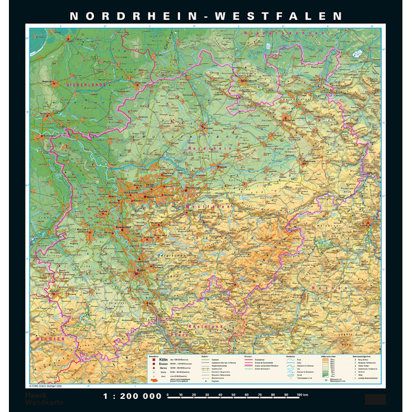 PONS Regionkarta Nordrhein-Westfalen fysiskt/politiskt (148 x 155 cm)