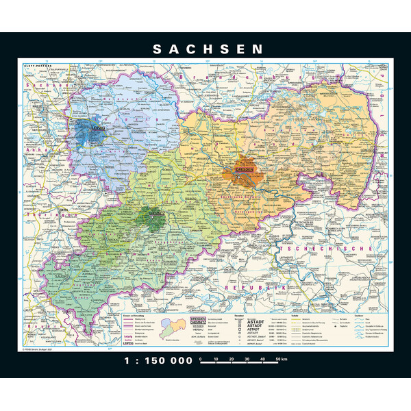 PONS Regionkarta Sachsen fysiskt/politiskt (176 x 148 cm)