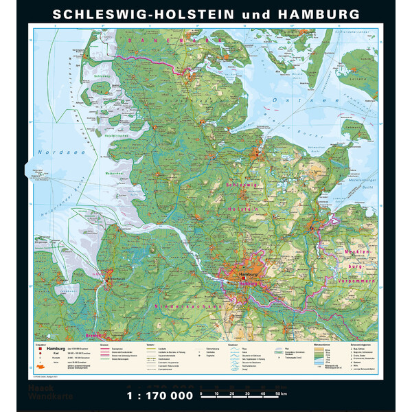 PONS Regionkarta Schleswig-Holstein och Hamburg fysiskt/politiskt (148 x 175 cm)