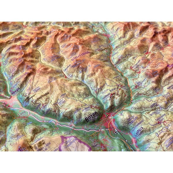 Georelief Regionkarta Tyrolen (77 x 57 cm) 3D-reliefkarta med aluminiumram