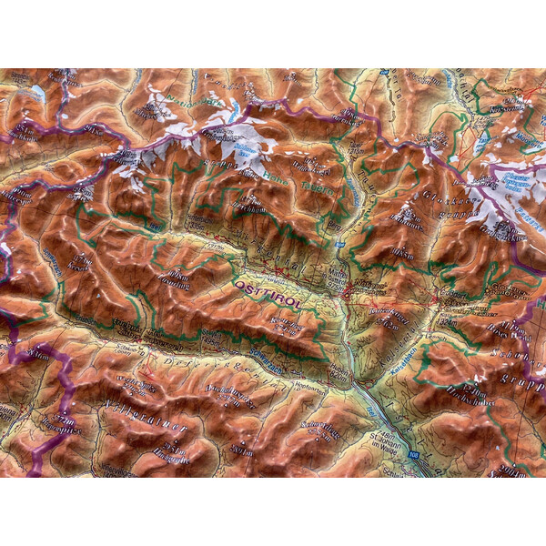 Georelief Regionkarta Tyrolen (78 x 58 cm) 3D-reliefkarta med träram