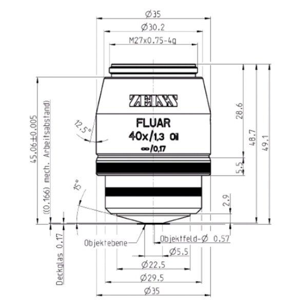 ZEISS Objektiv Fluar 40x/1,30 inkl. olja, wd=0,16mm