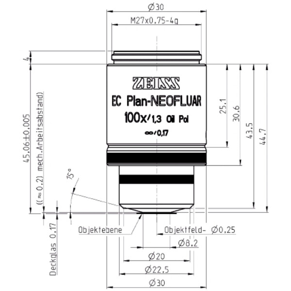 ZEISS Objektiv EC Plan-Neofluar, POL, 100x/1,30 Olja wd=0,20mm