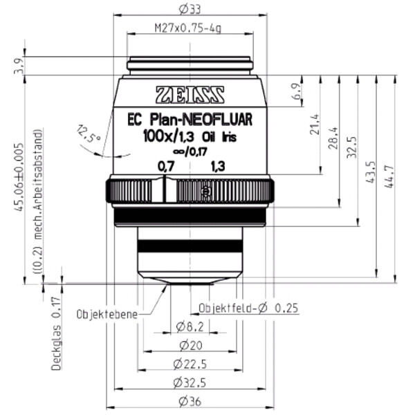 ZEISS Objektiv EC Plan-Neofluar, Iris, 100x/1,30 olja, wd=0,20mm