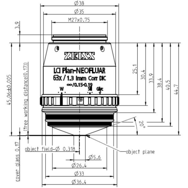 ZEISS Objektiv LCI Plan-Neofluar 63x/1,3 Imm Corr DIC wd=0,17mm