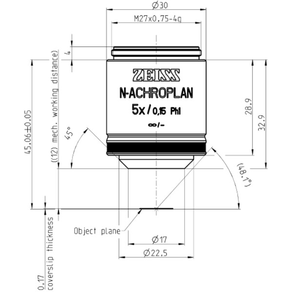 ZEISS Objektiv N-Achroplan 5x/0,15 Ph1 bd=12,0mm