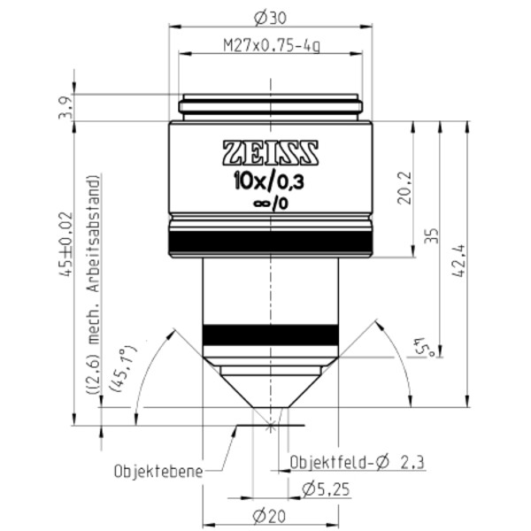 ZEISS Objektiv W N-Achroplan 10x/0,3 wd=2,6mm