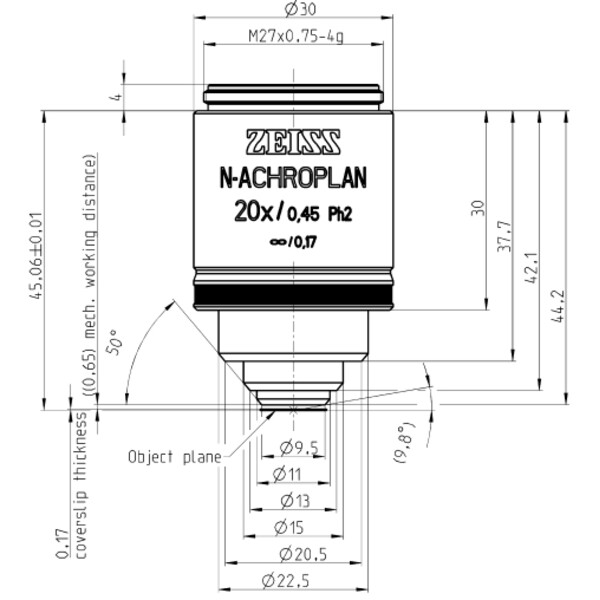 ZEISS Objektiv N-Achroplan 20x/0,45 Ph2 bd=0,65mm