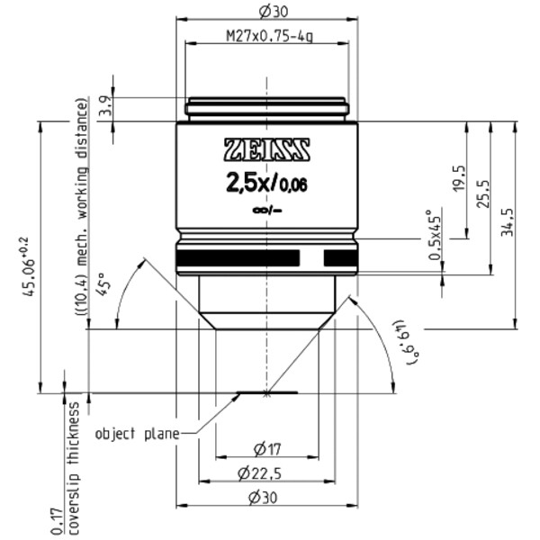 ZEISS Objektiv A-Plan 2,5x/0,06 bd=10,4mm
