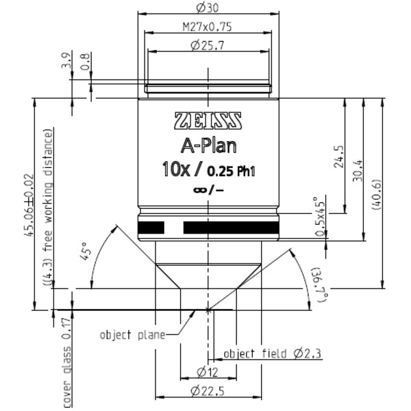 ZEISS Objektiv A-Plan 10x/0,25 Ph1 bd=4,3mm