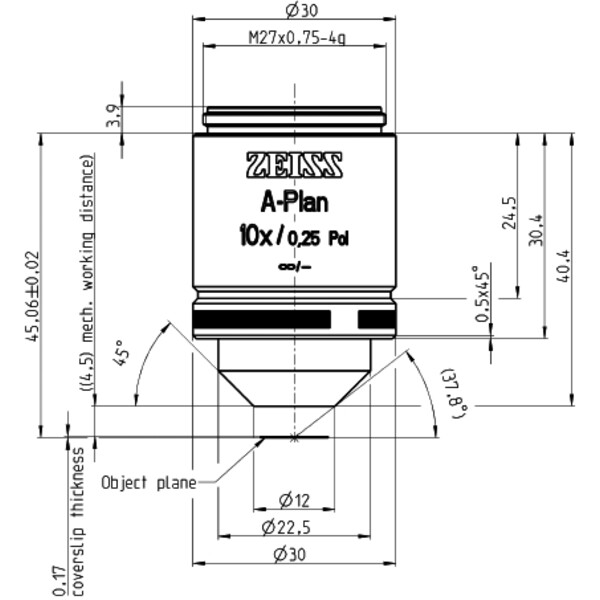 ZEISS Objektiv A-Plan 10x/0,25 Pol wd=4,5mm