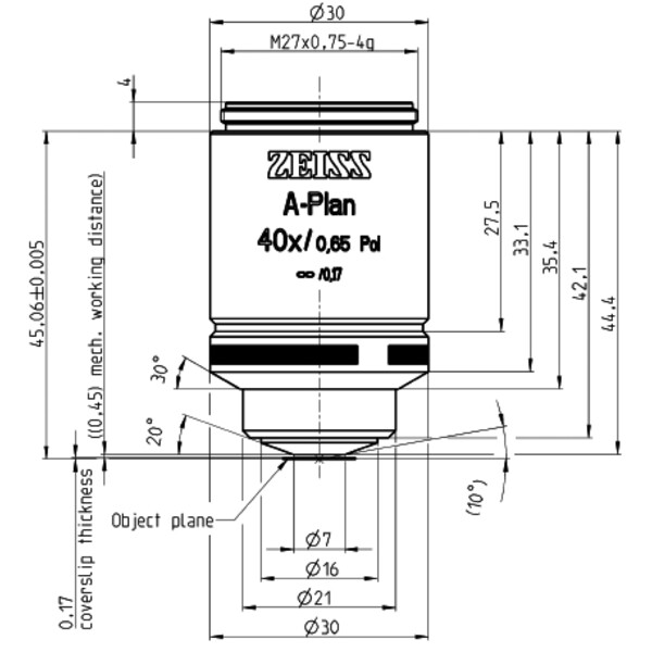 ZEISS Objektiv A-Plan 40x/0,65 Pol bd=0,45mm