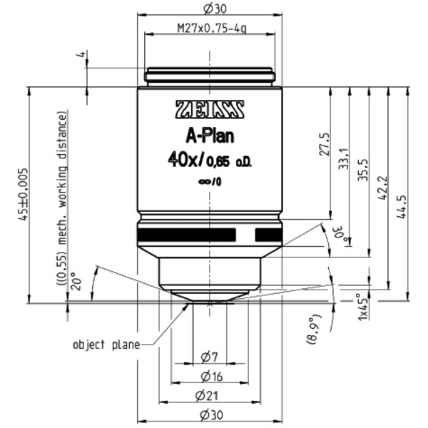 ZEISS Objektiv A-Plan 40x/0,65 D=0 wd=0,55mm