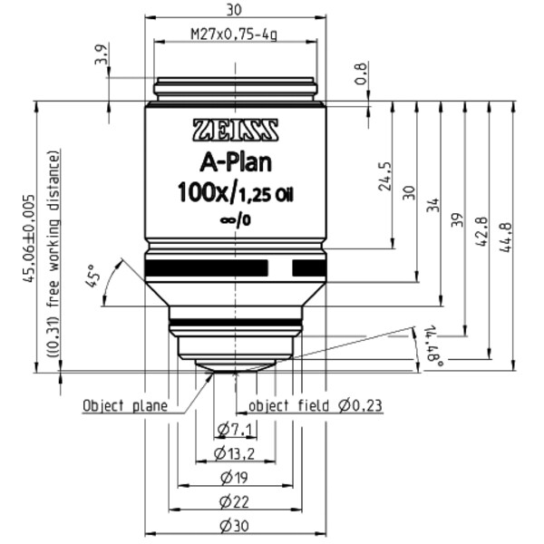 ZEISS Objektiv A-Plan 100x/1,25 Olja D=0 wd=0,31mm