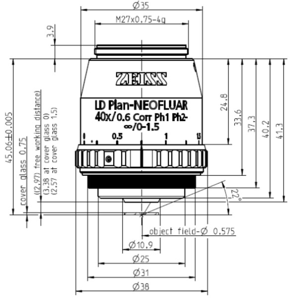 ZEISS Objektivt LD Plan-Neofluar 40x/0,6 Corr Ph1 Ph2- wd=3,3mm