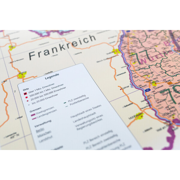 GeoMetro Karta Deutschland politisch mit Postleitzahlen PLZ (84 x 114 cm)