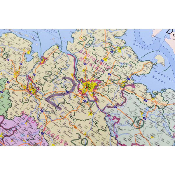 GeoMetro Karta Deutschland politisch mit Postleitzahlen PLZ (84 x 114 cm)