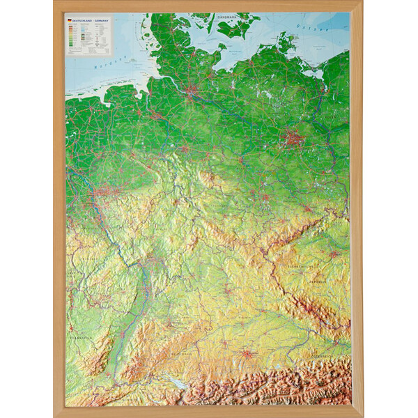 Georelief Tyskland (77x57) 3D reliefkarta med träram