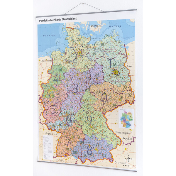 GeoMetro Karta Deutschland politisch mit Postleitzahlen PLZ XL (100 x 140 cm)
