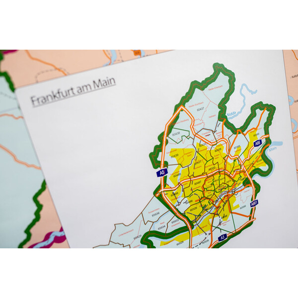 GeoMetro Regionkarta Hessen Postleitzahlen PLZ (100 x 140 cm)