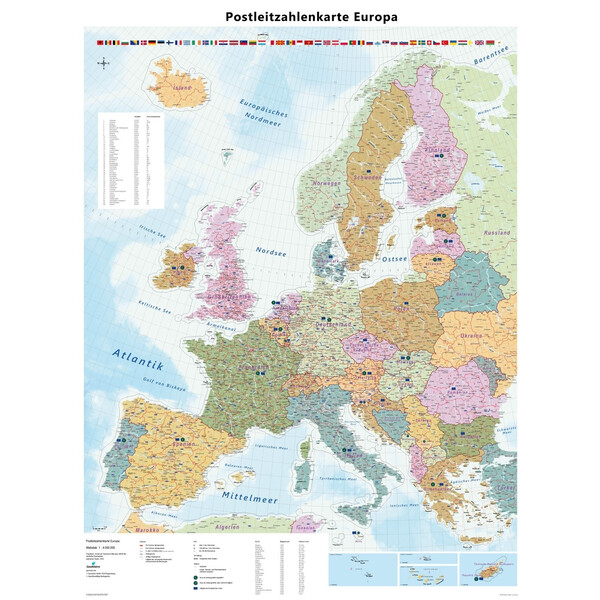 GeoMetro Kontinentkarta Europa Postleitzahlen (90 x 123 cm)