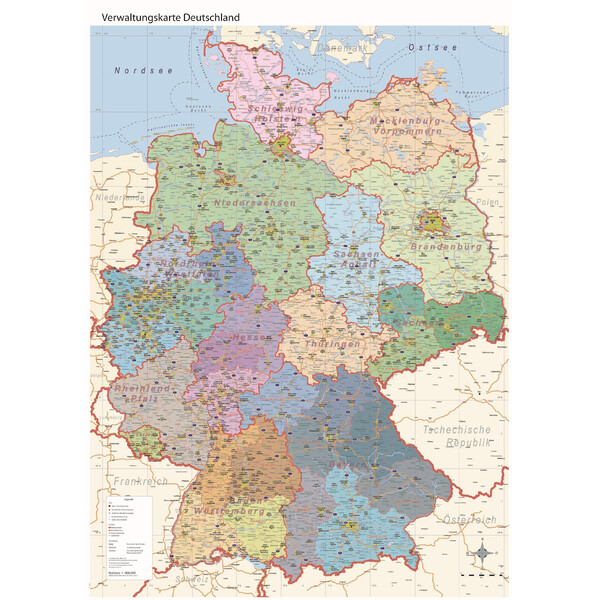 GeoMetro Karta Verwaltungskarte Deutschland politisch (84 x 114 cm)