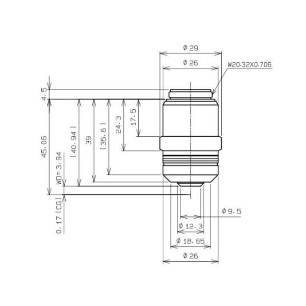 Evident Olympus -objektiv LPLN40X/0,65, plan, oändlighet, torr, w.d.3.4-4.10, täckglas 0-1,00