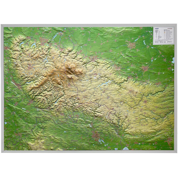 Georelief Regionkarta Harz 3D reliefkarta (77 x 57 cm)