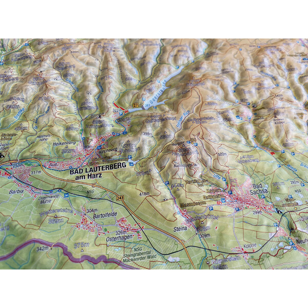 Georelief Regionkarta Harz 3D reliefkarta (77 x 57 cm)