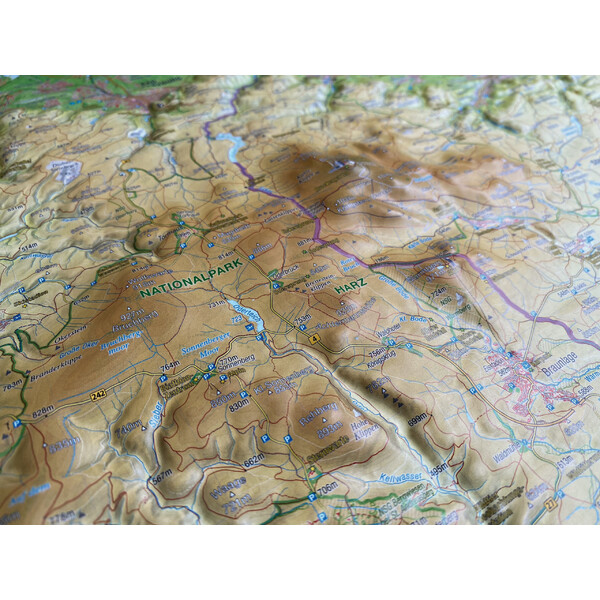 Georelief Regionkarta Harz 3D reliefkarta (77 x 57 cm)