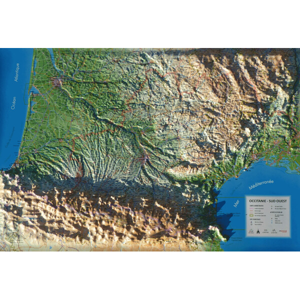 3Dmap Regionkarta Occitanie - Sud Ouest